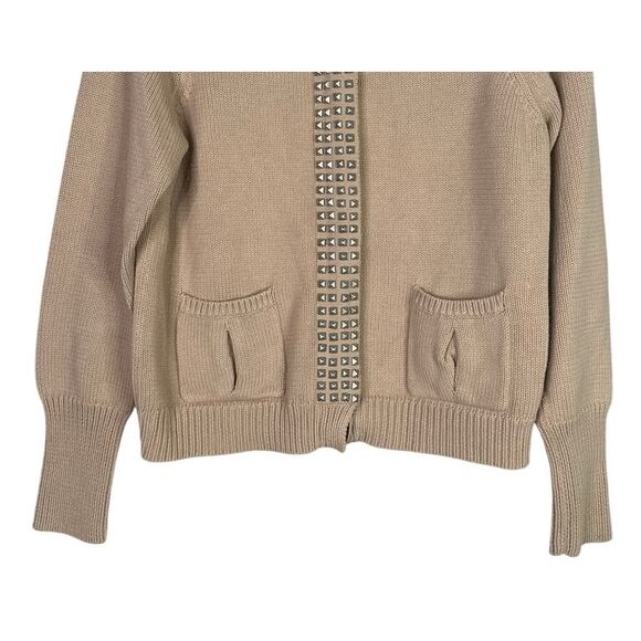 J.Crew Studded Detailing Long Sleeve Cardigan Casual Sweater Pockets L Tan Beige - Picture 4 of 15